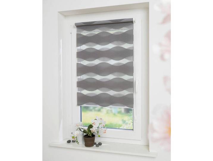 Schwöller Doppelrollo, Grau, Wellen, 90x150 cm, Klemmfix-System, Heimtextilien, Vorhänge, Rollos, Doppelrollos