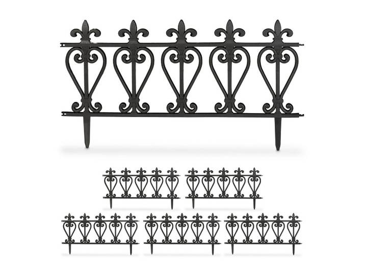 Relaxdays Beeteinfassung Schwarz 6er-Set Kunststoff 32,5x61 cm, 61x32.5x1 cm, Gartenzubehör, Hochbeet