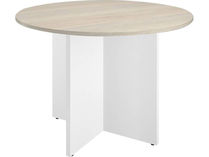 Table ronde diamètre 100 cm plateau chêne gris pieds croix blanc Excellens - - Bruneau