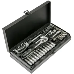 WGB, Steckschlüssel + Stecknuss, Steckschlüssel-Garnitur 1/4", 36-teilig im Stahlblechkasten (3 mm)