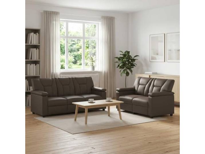 Sofa-Set 2 Stück Grau Kunstleder Metallrahmen,Faserfüllung,Sperrholz-Armlehnen,Reißverschluss-Bezüge,leicht zu reinigen