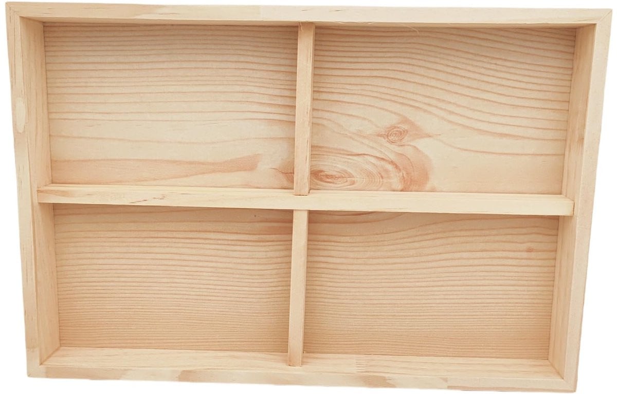 Houten opbergdoos met 4 vakken voor sieraden en verzamelstukken