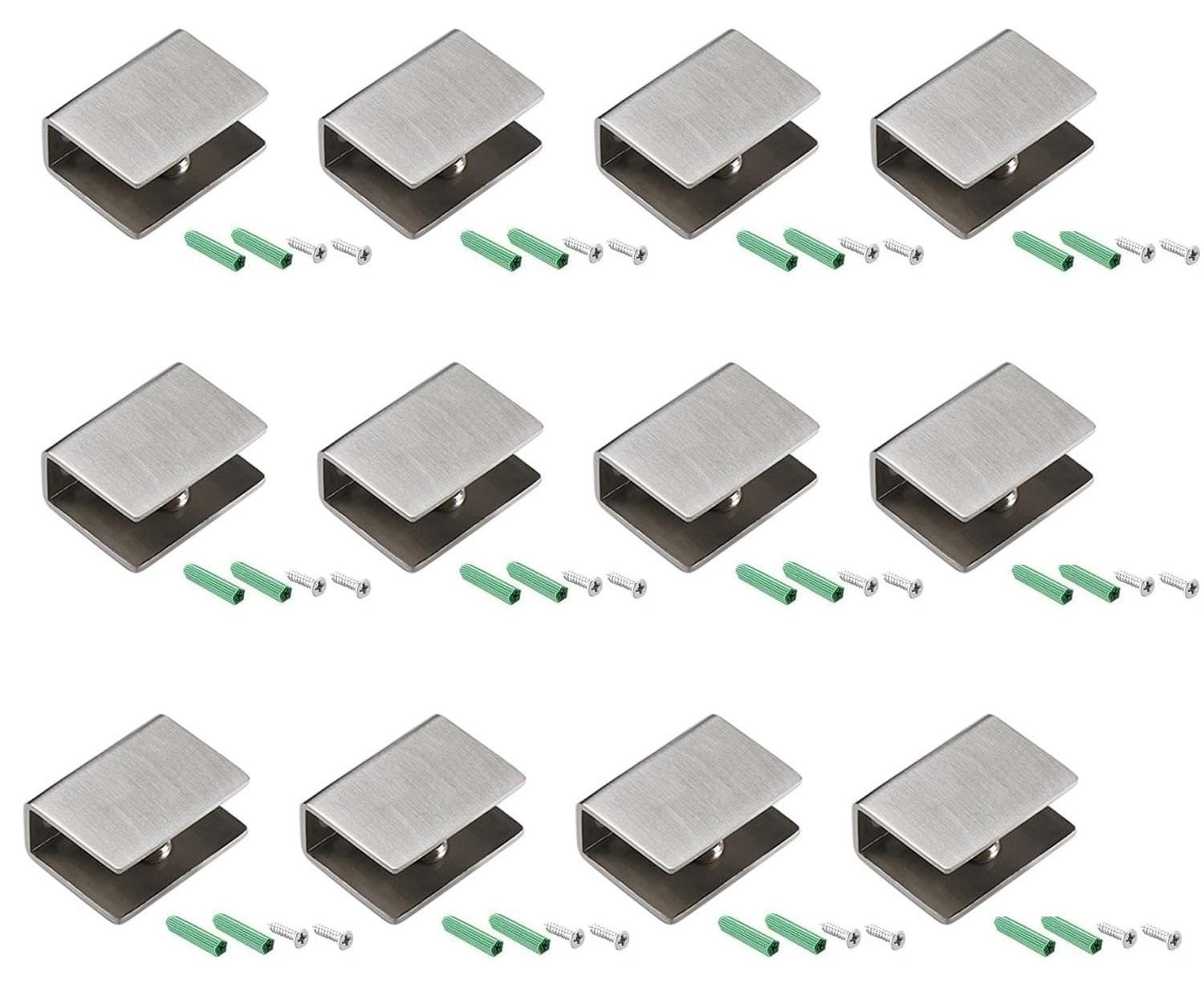 Set van 12 RVS glasklemmen voor wandmontage
