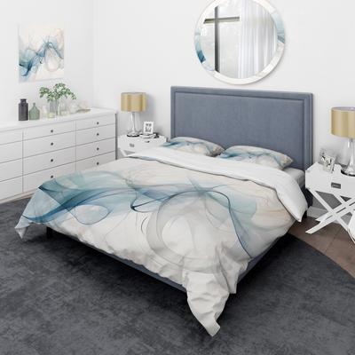 DESIGN ART "Designart ""White Grey Line Art Abstract Calligraphy"" White Modern - Bedding Set With Shams"