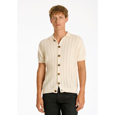 Cardigan LINDBERGH "Cardigan (Kurzarm) Relaxed Fit", Herren, Gr. L, beige (pearl weiß), Obermaterial: 100% Baumwolle, Strickjacken