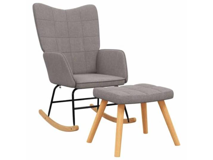 Schaukelstuhl mit Fußstütze taupe aus Stoff mit Stahlrahmen Stoffbezug, Schwammfüllung, Holzkufen, stabiler Stahlrahmen, edles Design