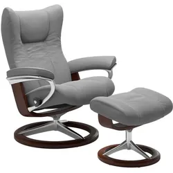 Stressless Sessel mit Hocker Wing Signature Leder Grau Batick Wild Dove L (Large)