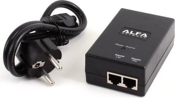 ALFA Network 48V Passieve PoE-adapter met EU-stekker en Gigabit voor IP-apparaten