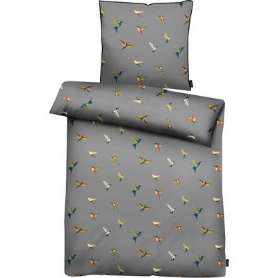 Bettwäsche APELT "Kolibri", grau, B/L: 135cm x 200cm, 1 Stk., 1 Stk., Mako-Satin, B/L: 80cm x 80cm, 2 Stk., Mako-Satin, Obermaterial: 100% Baumwolle, Bettwäsche, Bettwäsche, stylische bunte Vögel