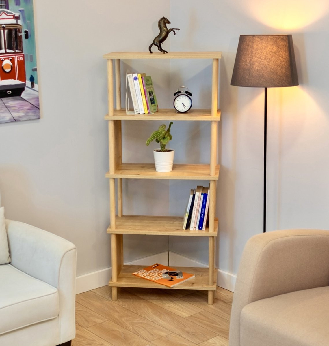 City of Wood Moderne houten boekenkast met vijf planken - Beige