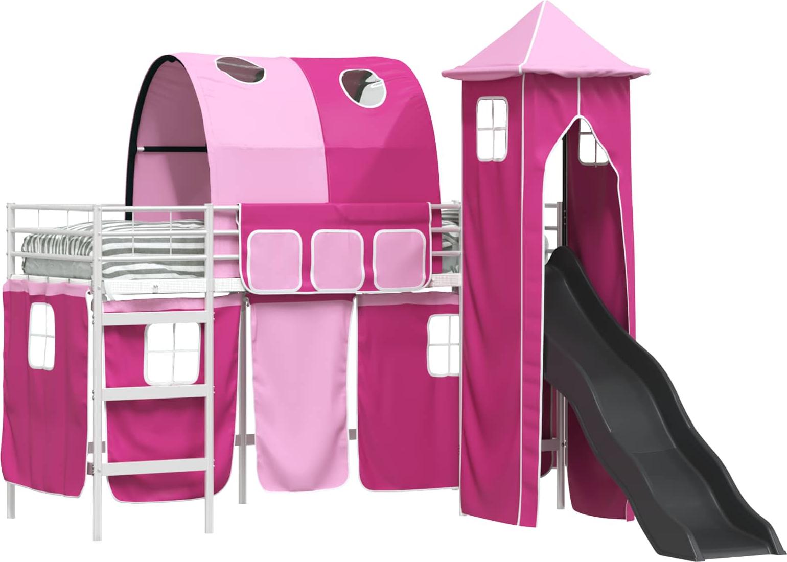 Kinder Etagenbett Gestell Weiß und Rosa 90 x 190 cm Metall