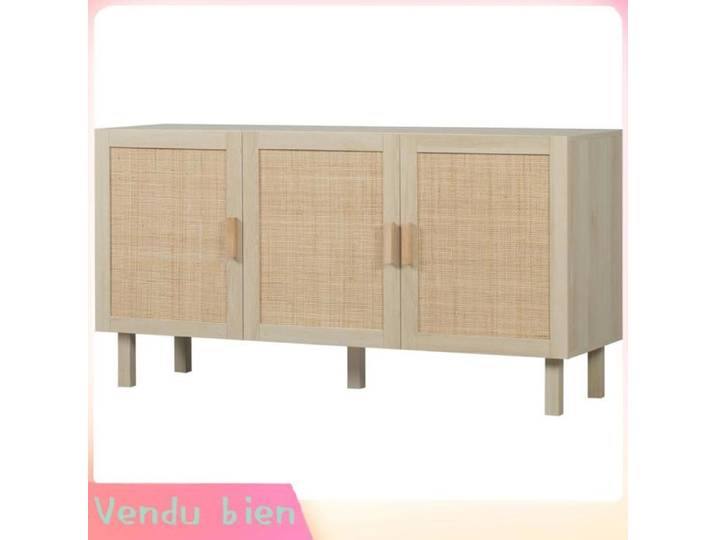 LIA Buffet 3 portes cannage bohème 136x41x70cm