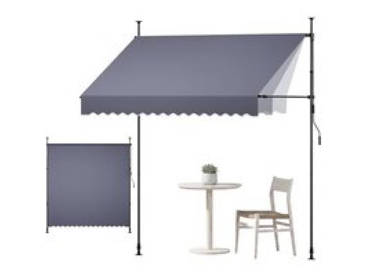 VEVOR Klemmmarkise 250 cm, Höhenverstellbare Markise mit Handkurbel, Terrassenmarkise UPF 80+ Sonnenschutz, Sonnenmarkise, Balkonmarkise, Ideal für Terrasse, Balkon & Garten, Dunkelgrau