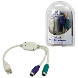 LogiLink Adapter USB - 2x PS/2 PS/2-Kabel 0,2 m 2x 6-p Mini-DIN USB A Grau