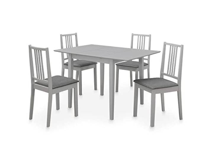 Xolmizyn 5-tlg. Essgruppe aus MDF & Gummiholz, Grau, Ausziehbarer Tisch Robustes Massivholz, Platzsparendes Design, Komfortable Stuhlpolster, Modern