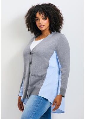 Plus Size Women's Ray Mix Media Button Thru Cardi by Avenue in Grey Stripe (Size 22/24)