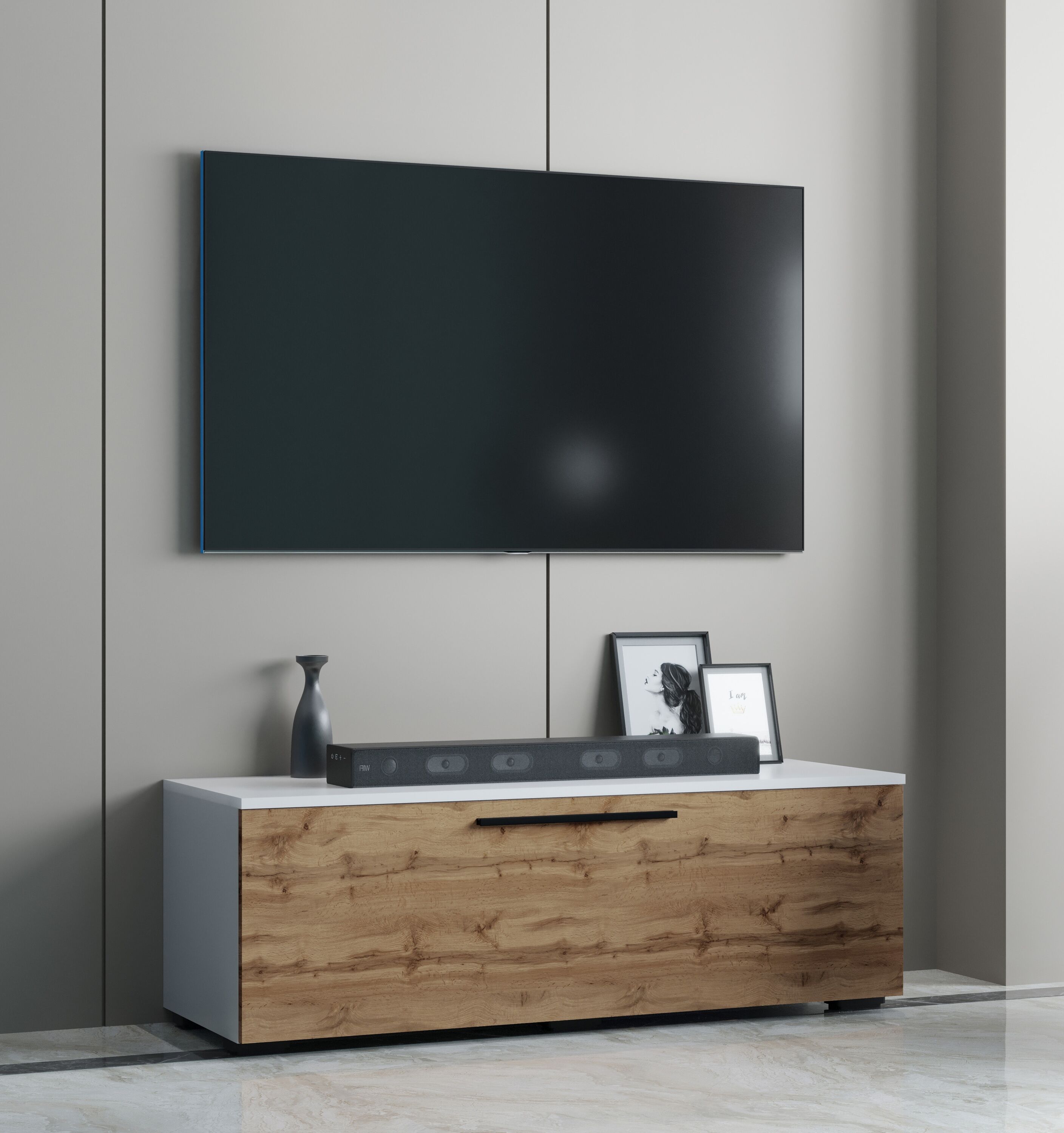 Wohnzimmertisch VCM "Holz TV Lowboard Möbel Fernsehschrank Arila M", braun (weiß, honig, eiche), B:115cm T:40cm, Regale, Wohnzimmertisch