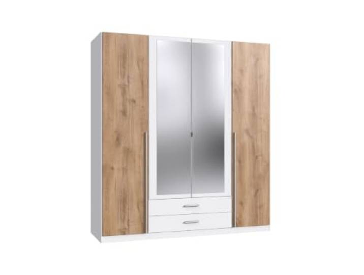M Möbel-Direkt Deutschlands schnelle Möbel Kleiderschrank Skate in Weiß mit Plankeneiche – Drehtürenschrank 4türig 179cm Breite