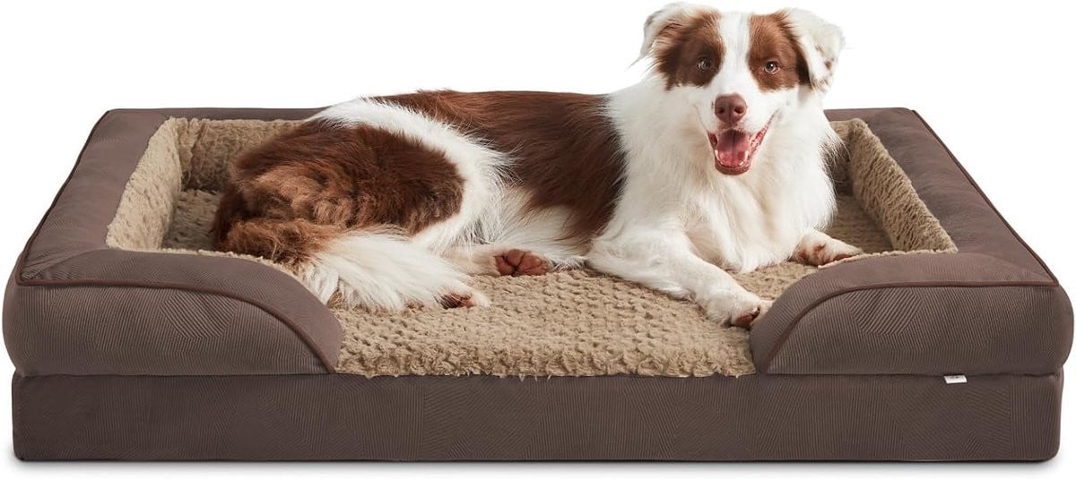 Orthopedisch Hondenbed voor Middelgrote Honden met Geheugenfoam, Donkerbruin, B/D/H: 89 x 64 x 17 cm
