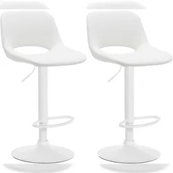 Décoshop26 - Barhocker 2 Hochstühle mit Fußstützen weißes PVC weißes Metallgestell 10_0004068