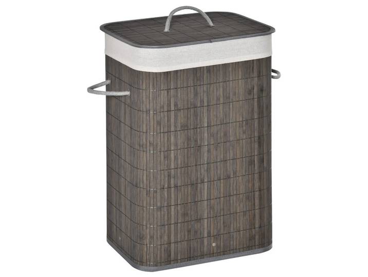 Homcom Wäschekorb schmal mit Deckel 83L, Bambus, Grau, Naturmaterialien, 32x61x43 cm, Haushalt & Reinigung, Wäschepflege, Wäschekörbe & Tonnen