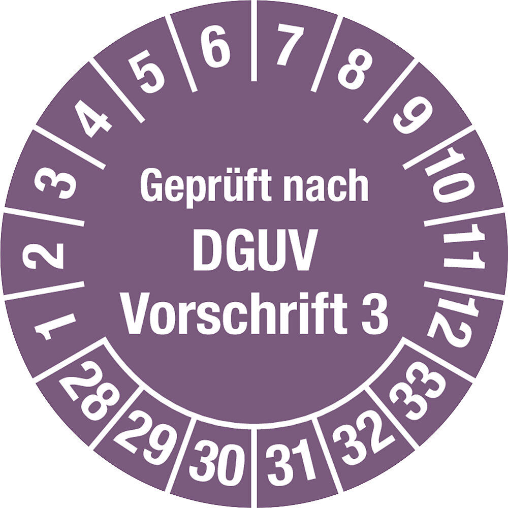kaiserkraft Geprüft nach DGUV, Vorschrift 3, Dokumentenfolie, Ø 20 mm, 28 - 33, violett