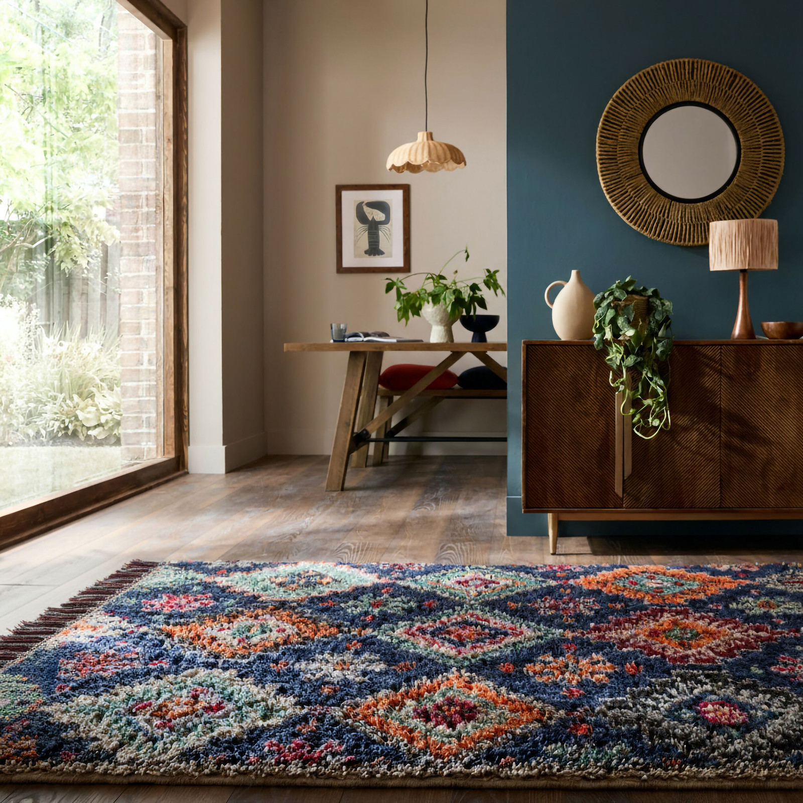 home24 Hoogpolig vloerkleed Jakob blauw B: 133 cm, D: 190 cm