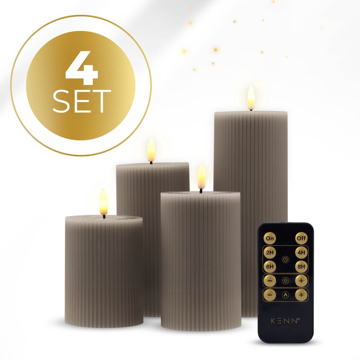 KENN® Geribbelde LED Kaarsen - Taupe - Set van 4 - Met Afstandsbediening