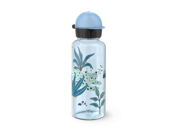 Trinkflasche EMSA Kids , blau (blau, motiv: leopard), H:21,5cm, Polypropylen (PP), Tritan, Trinkflaschen, Trinkflasche, 100 % dicht, leicht, 0,6 L, Dreh-Trinkverschluss, transparent