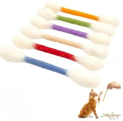 Uplift Essentials Oversized Cotton Swab Cat Kicker (6 Piece Set) Durable Felt Teething & Wrestling Toys mixed Color