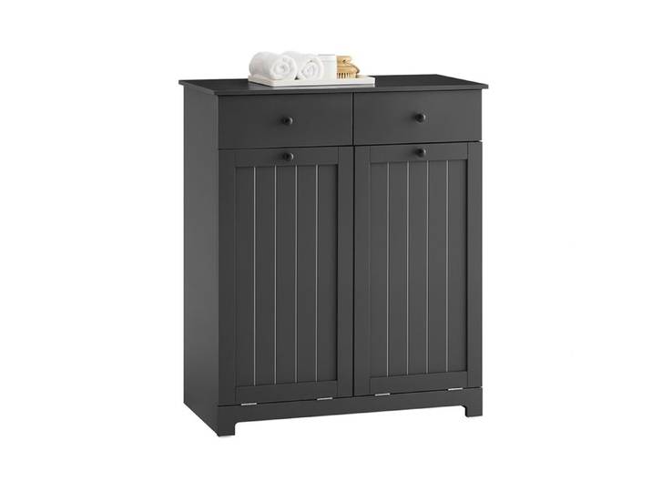 Meuble salle de bain avec panier à linge - SOBUY - 78x38x91 cm - Noir - 2 tiroirs - 2 sacs à linge 45 L