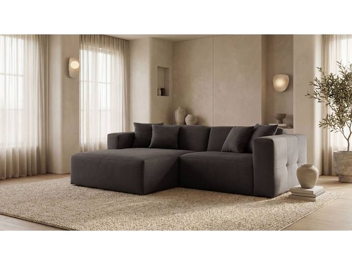 Ecksofa GOODPRODUCT Kelani , grau (taupe), B:222cm H:73cm T:154cm, 100% Polyester, Sofas, Ecksofa, mit dekorativer Knopfsteppung an den Armlehnen