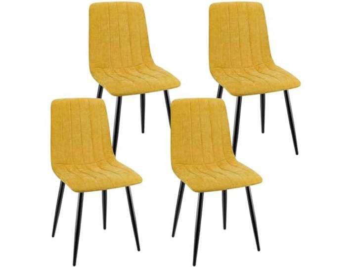 ANVOFONG Esszimmerstühle 4er Set,Leinenstoff Gelb Stuhl Gestreiftes,Esszimmerstuhl mit verstärkten Stuhlbeinen,Küchenstuhl Polsterstühle,Stuhl für Esszimmer,Küche & Wohnzimmer