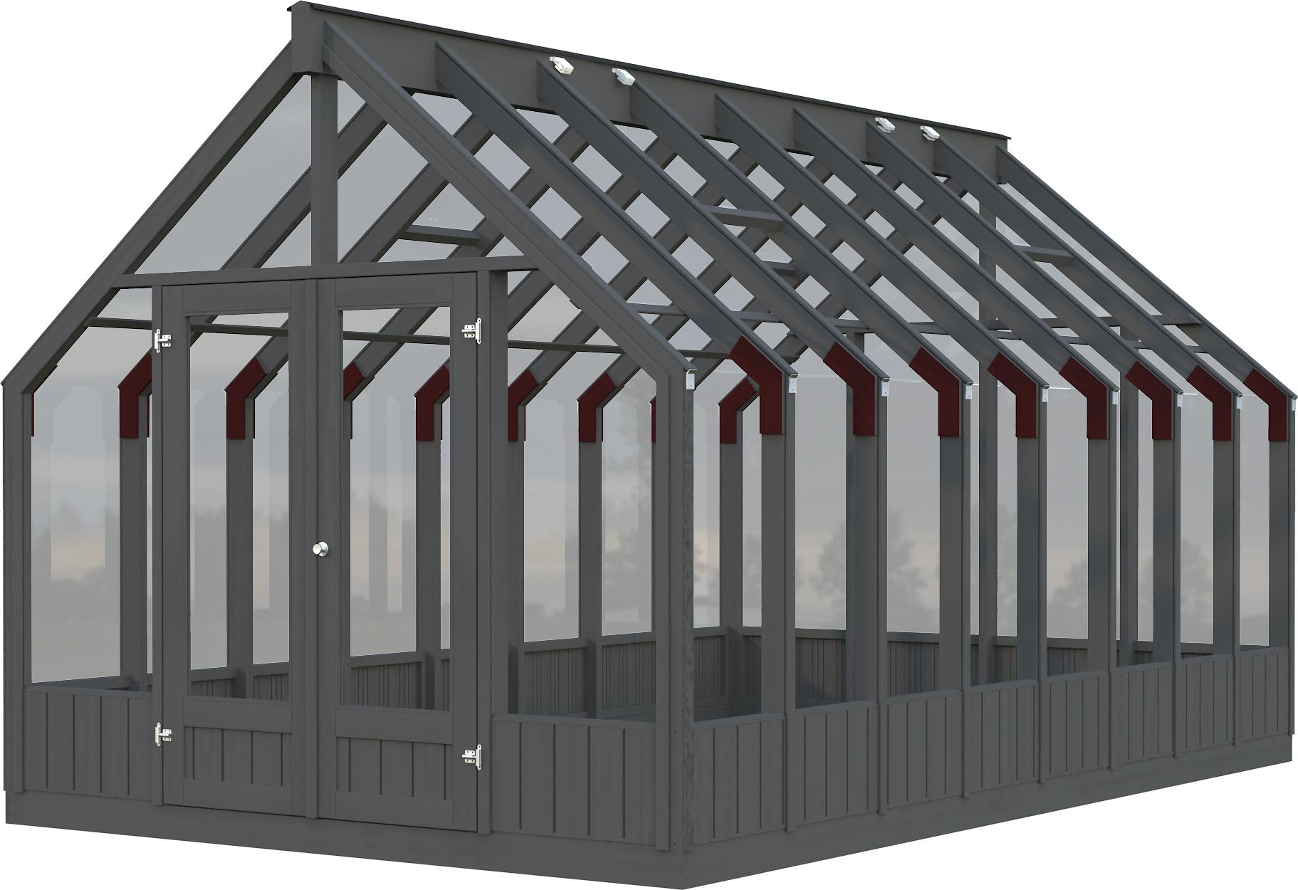 Gewächshaus Palmako Emilia 13,8 m² Sicherheitsglas 4 mm inkl. automatischen Fensteröffner 300 x 483 cm dunkelgrau