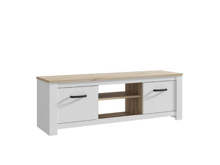 Newroom Lowboard Weiß Matt und Bianco Eiche 161 cm, TV Lowboard Weiß Matt und Bianco Eiche Modern TV Schrank Fernseht...
