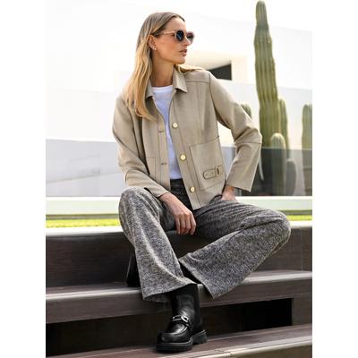 Lederimitat-Blazer HEINE "Velourslederimitat-Jacke", Damen, Gr. 44, braun (schlamm), 95% Polyester, 5% Elasthan, Blazer