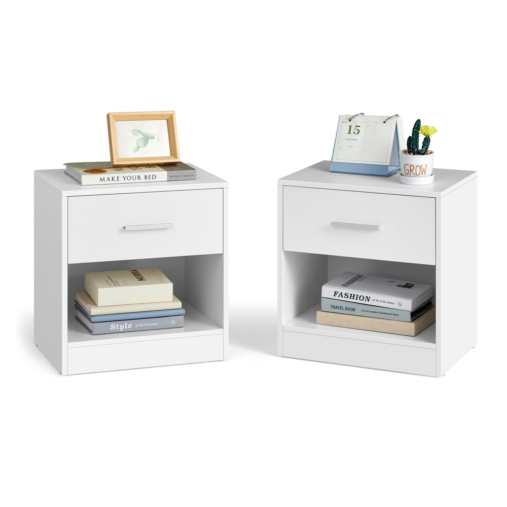 VASAGLE Nachttisch 2er Set naturbeige-klassikweiß B34LET819T14