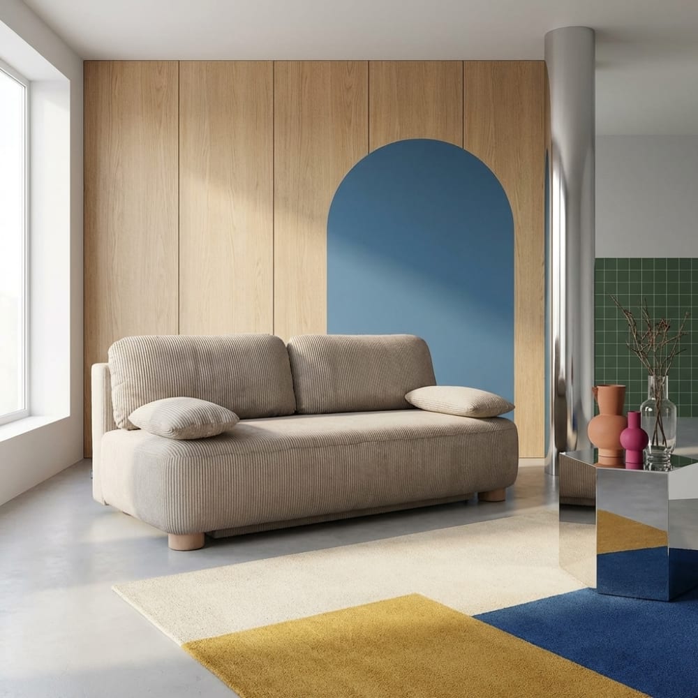 sweeek Sofá cama de terciopelo de pana, 3 plazas , pardo
