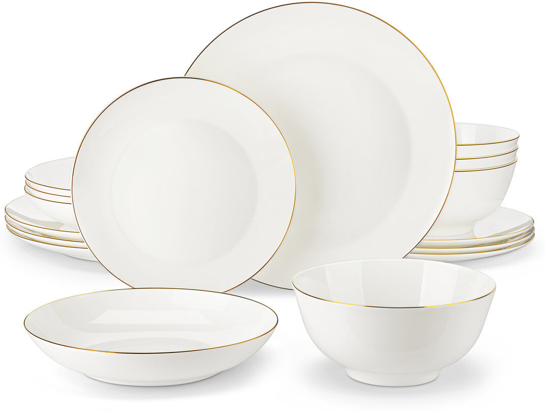 MALACASA Bone China Dinnerware Set 16 Piece - Service for 4 Gold;White 16