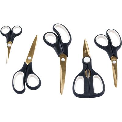 Scheren-Set KING "Easycut", schwarz, Scheren, 5 Scheren, Edelstahlklingen, Titan beschichtet, Soft-Touch Griffe