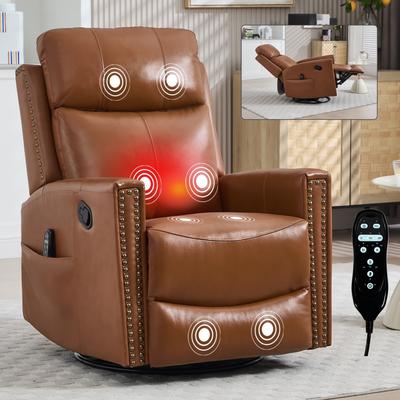 toswini One Piece Genuine Leather Recliner Chair with Massage Heat Rocker and Swivel