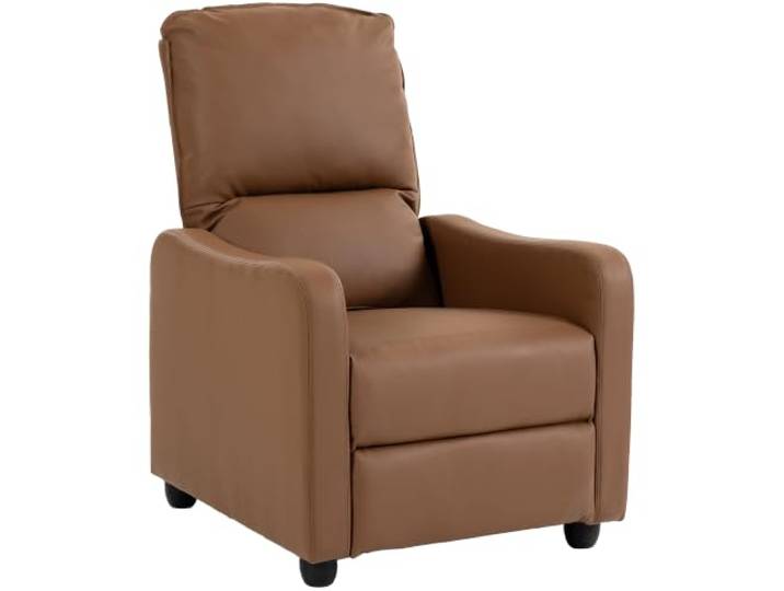 HOMCOM Relaxsessel mit Liegefunktion, TV-Sessel mit Fußstütze, braun PU-Lederbezug, Taschenfederkern, dicke Polsterung, manuell verstellbarer Relaxsessel, für Wohn-, Schlaf- und Arbeitszimmer