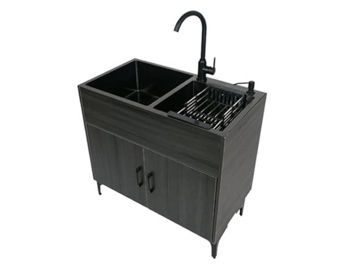UYSELA 2 Becken SpüLe SpüLtische SpüLbecken Waschbecken SpüLen Edelstahl SpüLtechnik EdelstahlspüLe SpüLschrank SpüLtisch KüChenspüLe Abflusskorb Eckig KüChe,Schwarz,43 * 78 * 81cm