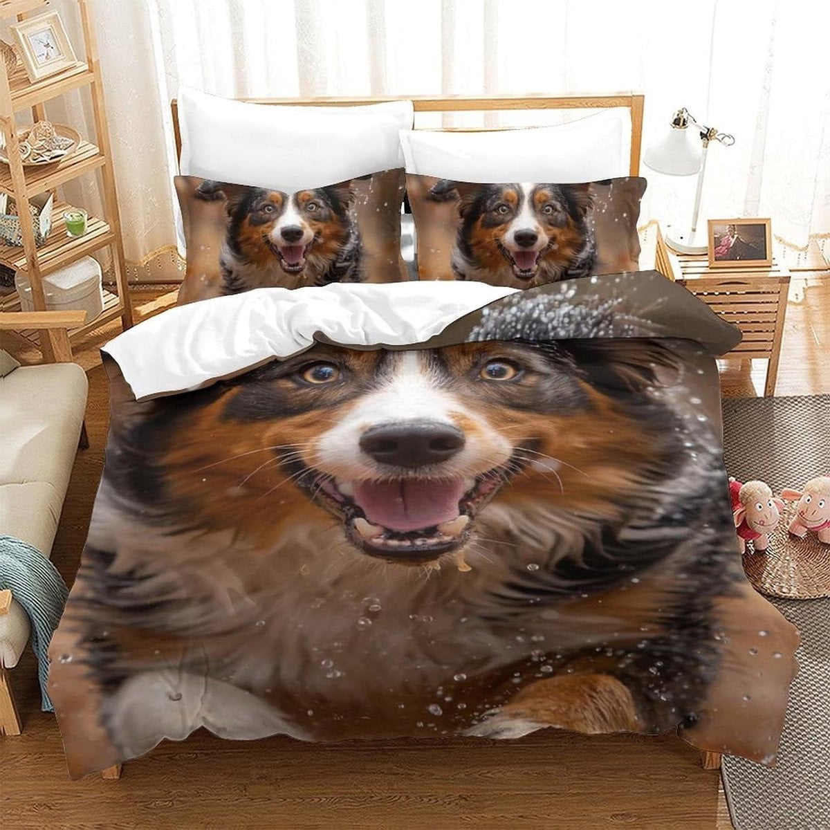 Dekbedovertrek Set met 3D Border Collie Print, 140x200 cm