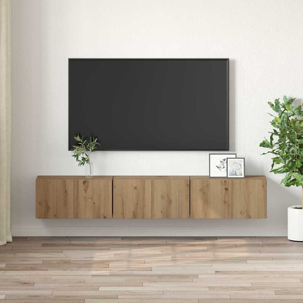 Metro TV Cabinet 3 Pcs 60 X 30 X 30 Cm Engineered Wood Natural 70"
