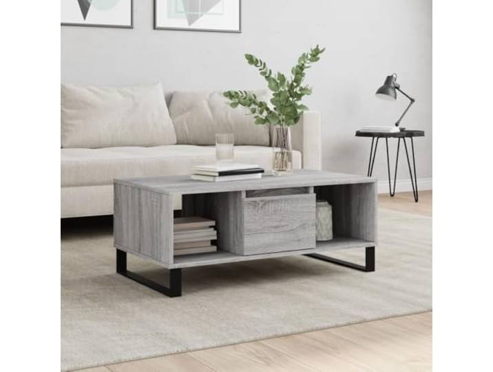 pokgdf Couchtisch Grau Sonoma 90x50x36,5 cm Holzwerkstoff mit Schublade Stabil, feuchtigkeitsbeständig, pflegeleicht, modernes Design, zwei Fächer