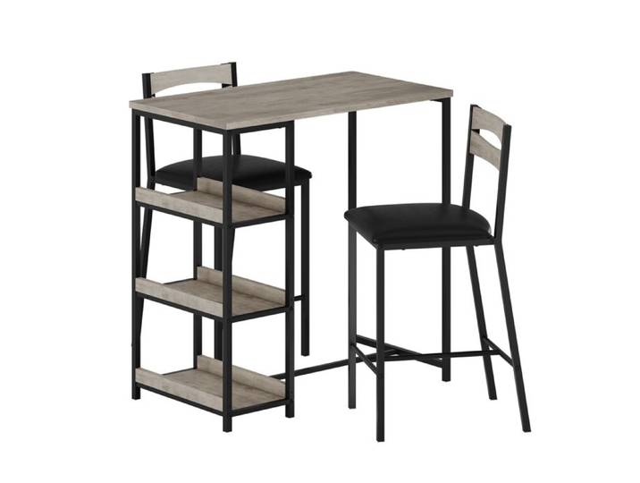 Ensemble table à manger 3 pièces - Table haute + 2 tabourets - 3 étagères intégrées - Industriel - MDF/acier - 91x50x91 cm