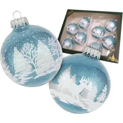 Krebs Glas Lauscha, Christbaumschmuck, Weihnachtsbaumkugeln Winterwald - Ø 7cm (8x)