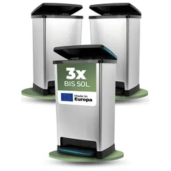 Novaliv 3x Großer Mülleimer mit Deckel - 50L Tretmülleimer mit Soft-Close-System - Stabiler Abfalleimer mit Deckel & Fußpedal - Geruchsdichter Mülleimer Küche u.v.m - Treteimer Müllbehälter