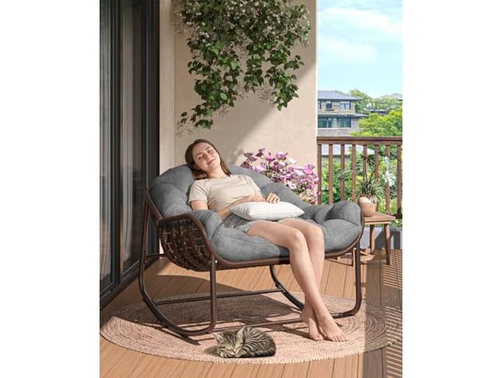 Cachpib Schaukelstuhl Outdoor Schaukelsessel Balkonsessel Mit Sitzpolster Relaxsessel Garten, Balkon Sessel, Gartenstuhl Bequem, Relaxstuhl mit gepolsterter für Wohnzimmer, Hof, Terrasse, Balkon